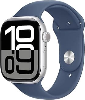 Apple Watch Series 10 GPS 46 mm Smartwatch with Silver Aluminium Case with Denim Sport Band - M/L. Fitness Tracker, ECG App, Always-On Retina Display, Water Resistant