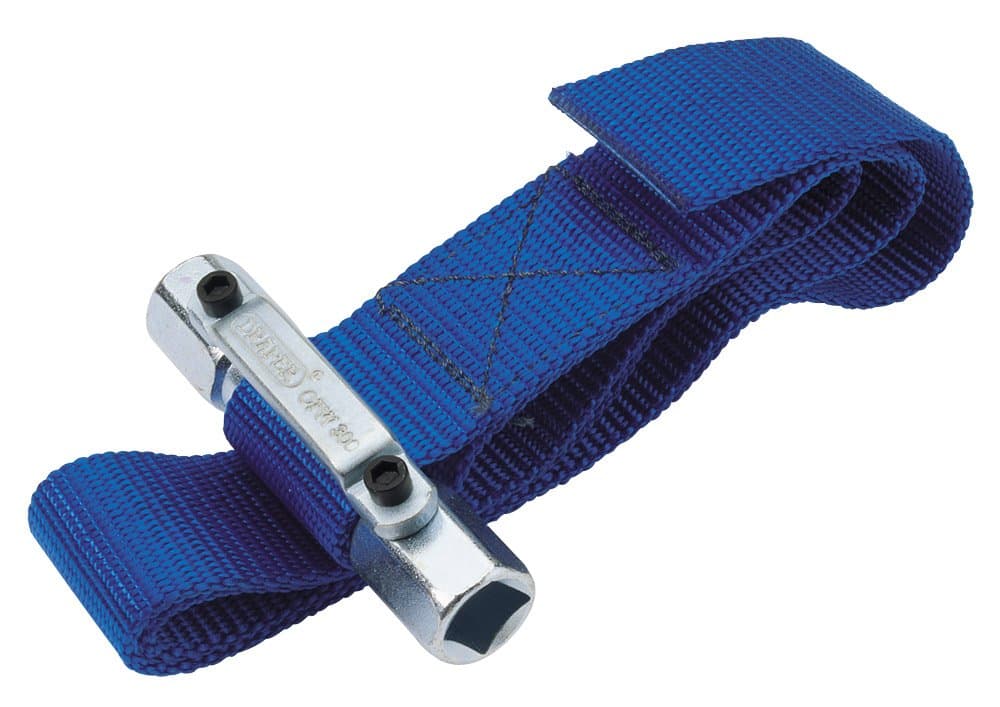 Draper Strap Wrench 280mm | 3/8" and 1/2" Sq. Dr Oil Filter Removal Tool | Adjustable Car Universal Hand Tool | 56137, Blue