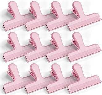 12 Pack Stainless Steel Chip Bag Clips Covered with Silicone - NO More Sharp Edges - Color Coded for Food Bags - Air Tight Seal, Heavy Duty for Kitchen and Office, 3 Inches Wide, Pink