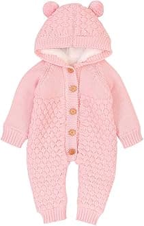 Baby Hooded Knitted Rompers Newborn Girls Boys Onesies Warm Sweater Jumpsuit Outfits