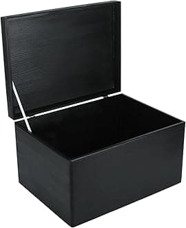 Creative DecoLarge Black Wooden Box Storage with Hinged Lid | 15.8 x 11.8 x 9.44 inches (+-0.5) | Gift Box for Tool Dog Toy Shoes Clothes Kitchen Storage Document | Wood Keepsake Chest