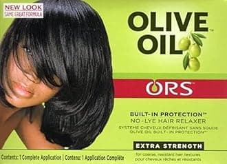 Olive Oil No-Lye Hair Relaxer Kit: Extra Strength | Built in Protection for Coarse, Resistent Hair Textures | Get Smoother, Silky & Softer Hair