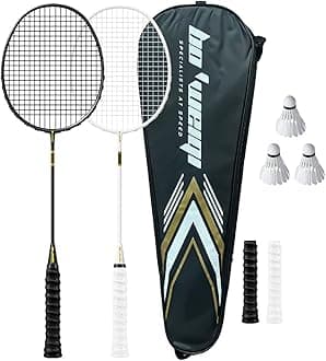 BEAPHIE Badminton Rackets Set of 2, for Backyard 4U 85g full carbon fiber Offensive Badminton Rackets 22-24LBS Ultralight Racquet Sports Adult, Children Couple rackets, black and white