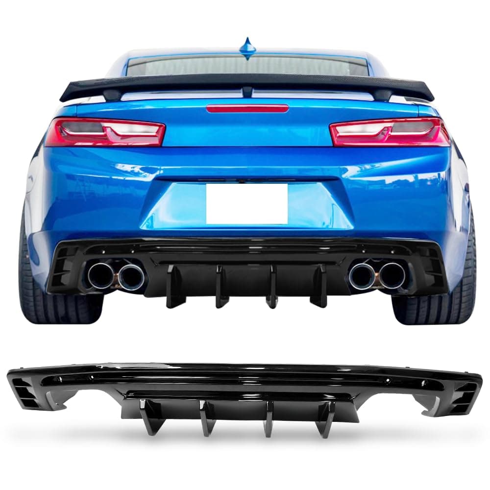 IKON MOTORSPORTS Rear Diffuser Bumper Lip Compatible with 2016-2024 Chevrolet Camaro (Except ZL1 Model), Glossy Black PP Ikon Style 1PC Valance Lower Body Protection Part