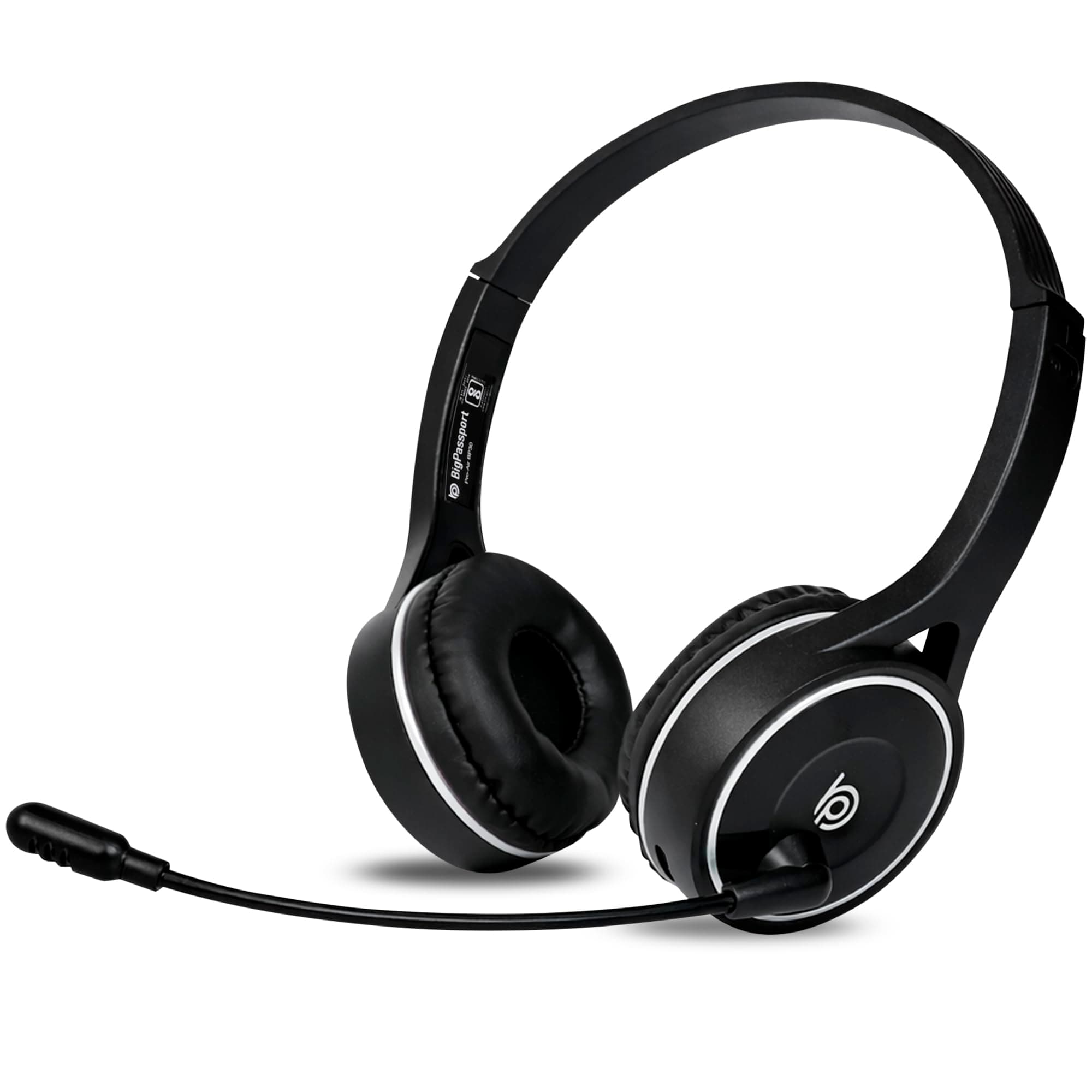 BigPassport Bluetooth Wireless Over-Ear Headset with Mic | Noise-Cancelling Headphones for Skype, Zoom, Online Meetings, Call Center, Office, PC, Laptop – Pro-Air_Bp30 (Black)