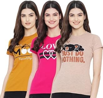 Preneum Women's Cotton Regular Fit Latest Graphic Stylish Printed Short Sleeves Casual T-Shirt || Trend & Style (Pack 3)