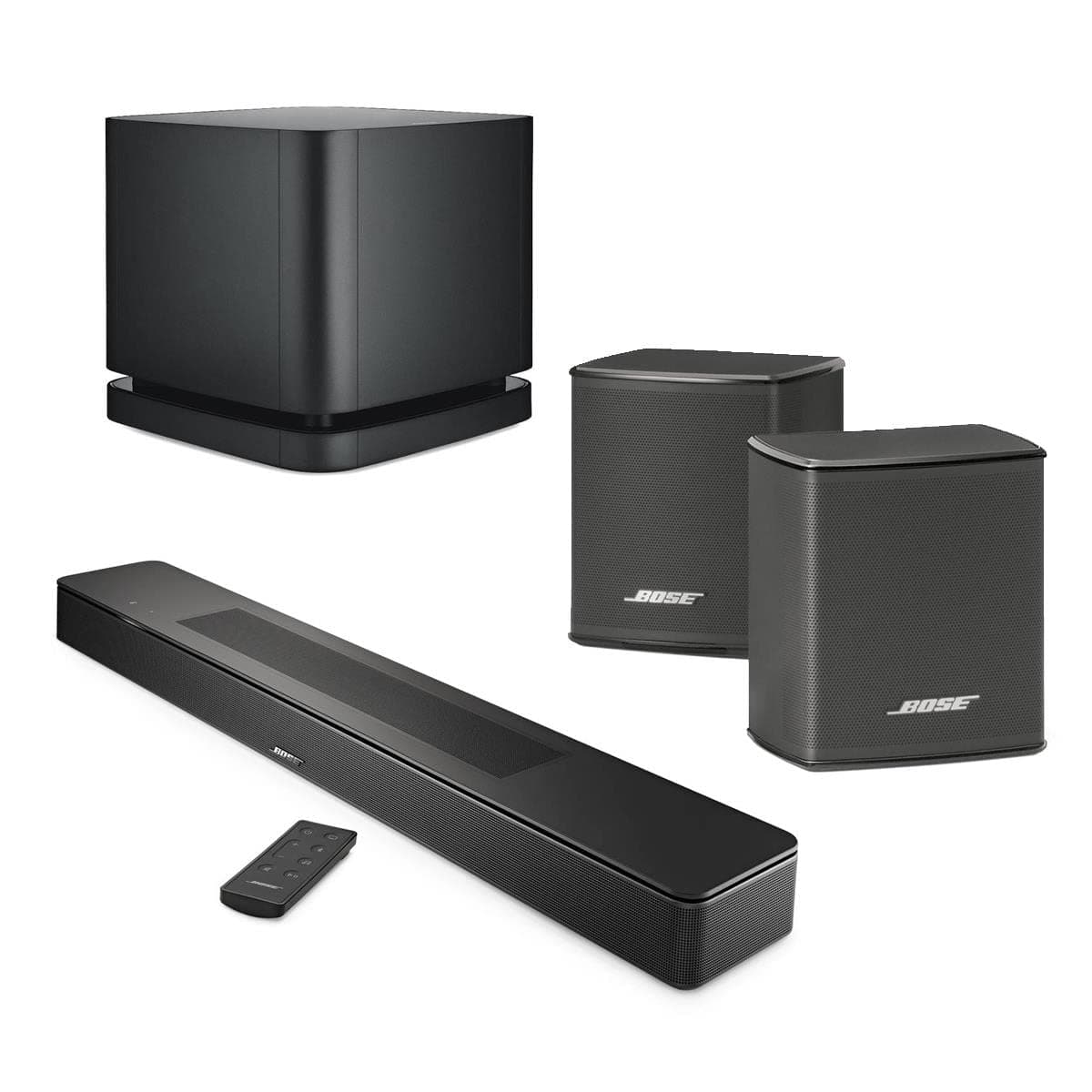 New Smart Dolby Atmos Soundbar, Black Bundle with Wireless Surround Speakers (Pair), Bass Module 500