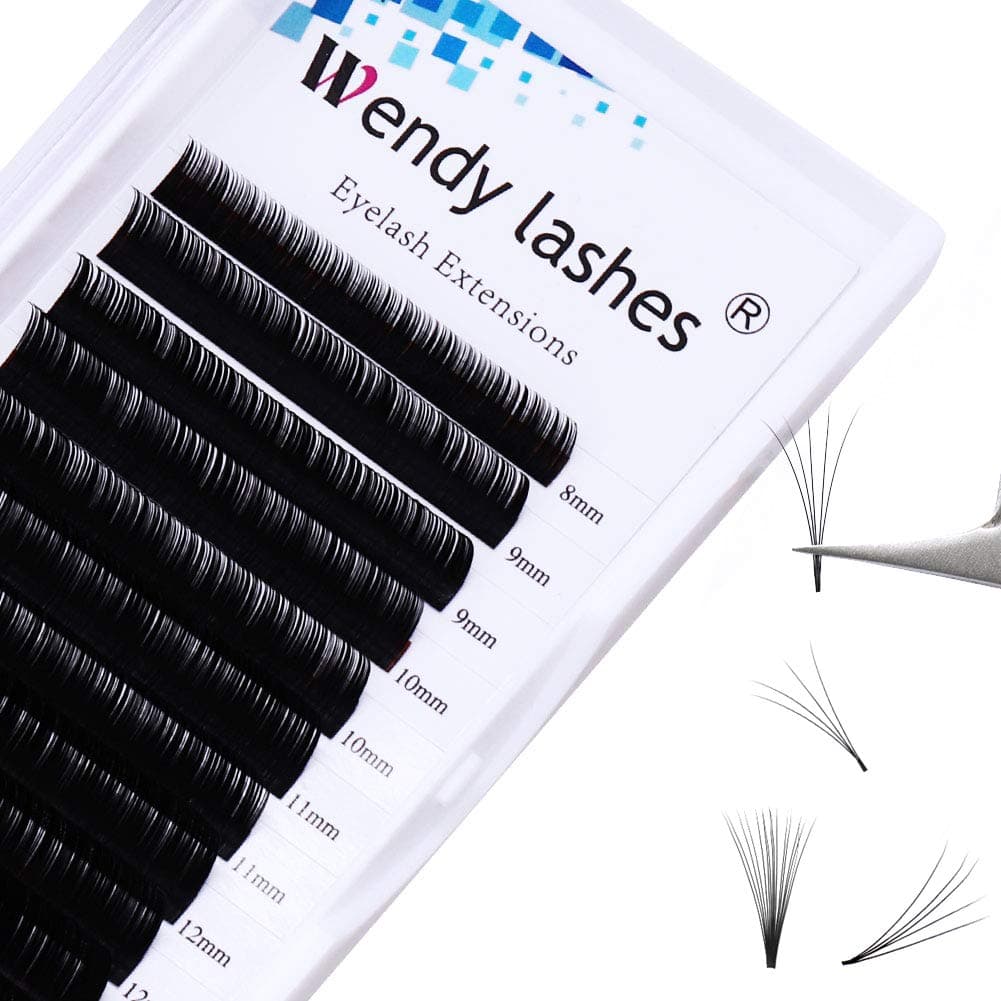 WENDY LASHES Easy Fan D Curl 0.10mm 8-14 Mixed Russian Volume Lashes Self Fanning Lashes 2D 3D 5D Individual Eyelash Extension (0.10-D, MIX8-14)