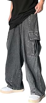 Faonkeew Baggy Jeans Men's Straight Leg Jeans Y2k Teenager Boy Streetwear Skateboard Trousers Fashion Oversized Pockets Cargo Denim Trousers Hip Hop Trousers with Wide Leg