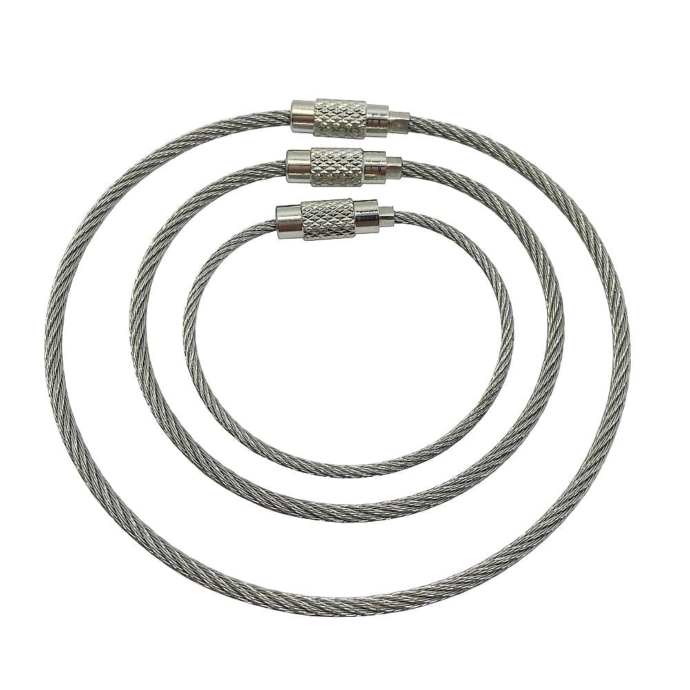 8pcs Stainless Steel Cable Key Ring Keychain with Screw Lock for Outdoor Sports (150mm)