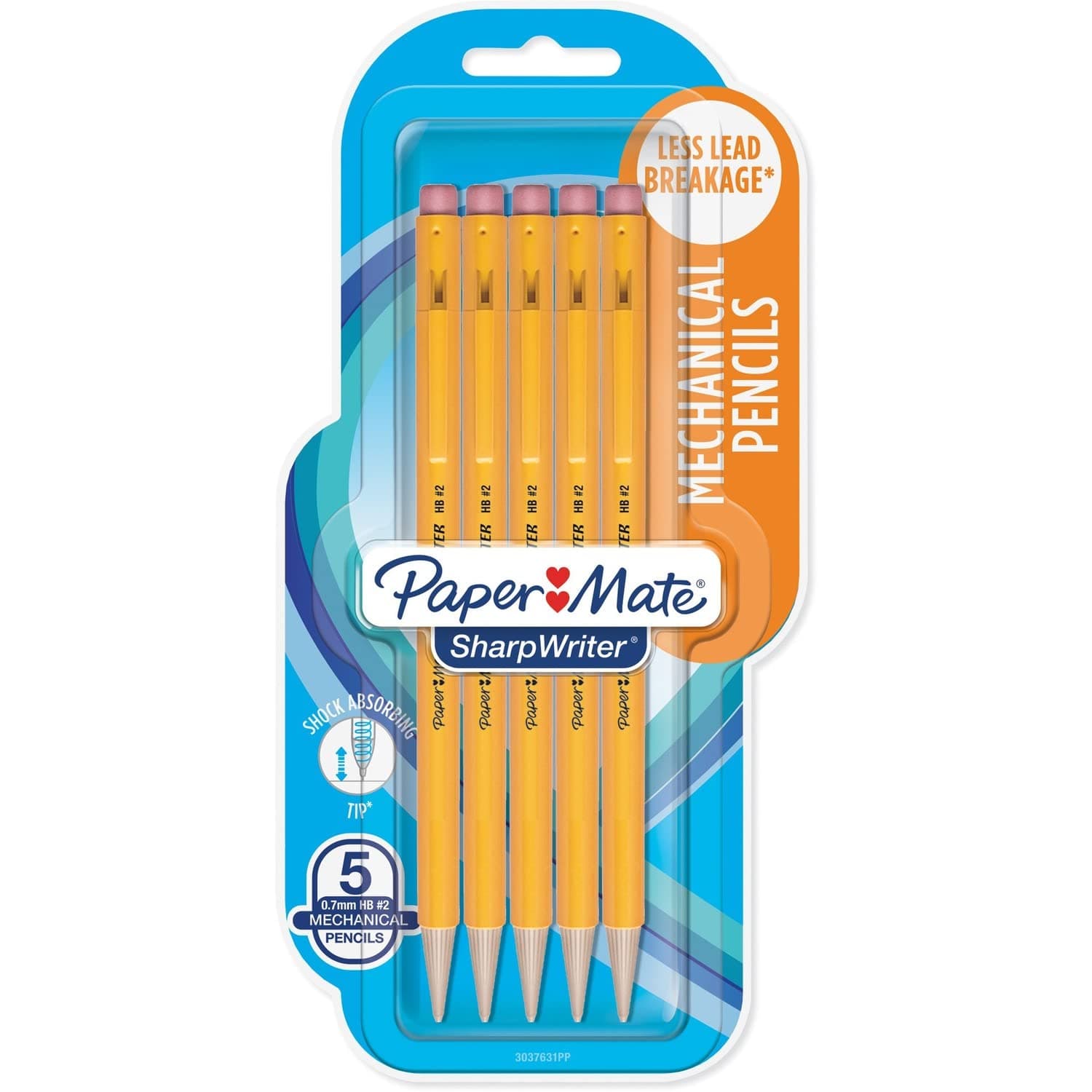Papermate Sharpwriter Mechanical Pencil, Yellow, 5 Pencils per Pack (1 Pack)