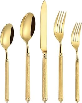 Luxury gold flatware set stainless steel cutlery set for 6 luxury tableware set mirror polished eating utensils sets dishwasher safe gift box packaging (30pcs,Silvery)