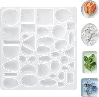 Resin Jewelry Molds - Silicone Molds for Epoxy Resin, Reusable Casting Tray with Hole, Resin Mold for DIY Jewelry, Pendant, Earring, Necklace, Bookmark, Keychain Making Kit, Assorted Shapes