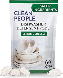 THE CLEAN PEOPLE All Natural Dishwasher Pods - Plant-Based Dishwasher Detergent Pods - Cuts Grease & Rinses Sparkling - Residue-Free - Zero Plastic, Phosphate Free Dishwashing Pods - Lemon, 60 Pack