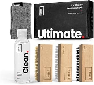 SHOEGR Ultimate Shoe Cleaning Kit | Suitable for Sneaker, Nubuck, Canvas, Knit, Trainers, Multi-Material & Suede | Shoe care kit-Cleaning Solution, Brushes & Microfiber Towel | Shoe Cleaner