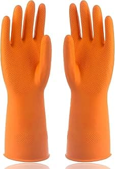AM SAFE-X Heavy Duty Household Cleaning Rubber Hand gloves, Dishwashing Gloves, Kitchen Cleaning, Working, Painting, Gardening, Pet Care, 3 Pair, Large, Orange