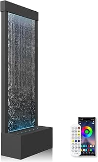LONGRUN 48" Indoor Waterfall Fountain with LED Lights - 7-Color Illuminated Mirror Waterfall, Self-Contained Water Feature Kit for Home Decor, Large Indoor Fountain with Captivating Water Flow