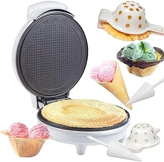 Cucina Pro Non-stick Waffle Cone and Bowl Maker with Roller and Press (Standard Size)