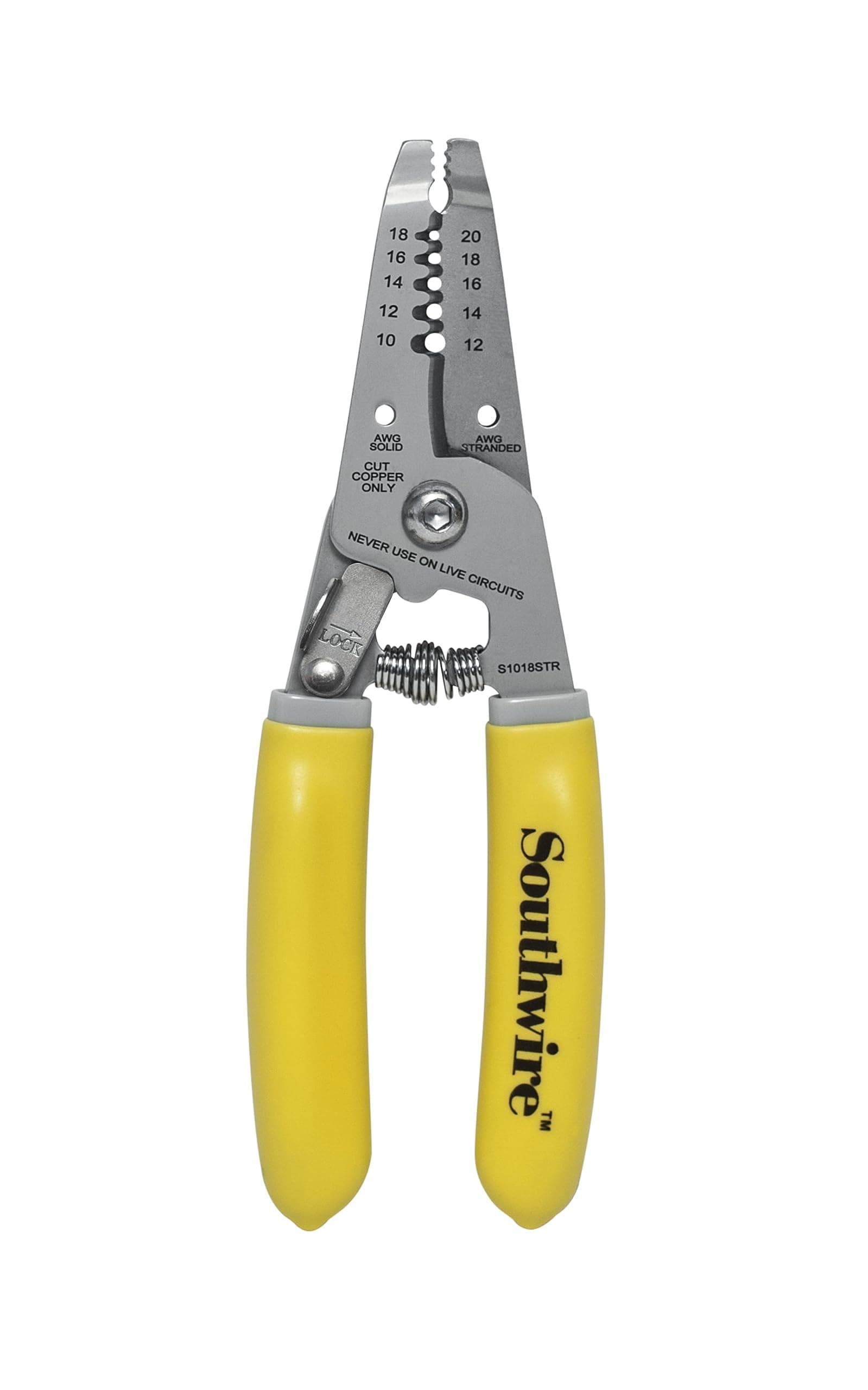 Southwire Compact Stripper 10-18AWG - Designed for Fast Wire Prep & Clean Strips - Stainless Steel Blades - Spring-Loaded Grip - Serrated Nose for Twisting