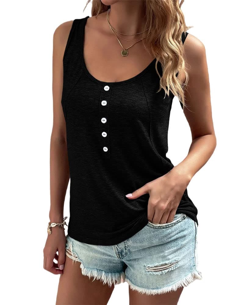 Taodou Women's Tank Tops Summer Sleeveless Button Casual Loose Basic Cami Shirts