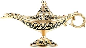 Gusnilo Vintage Aladdin Magic Lamp Genie Collector's Edition /Wedding Table Decoration,Collectable Rare Classic Arabian Props Aladdin Pot & Delicate Gift for Party/Birthday(Golden Black)