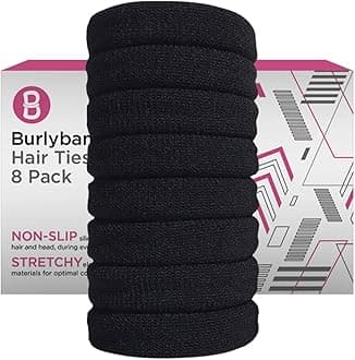 Burlybands Large Hair Ties for Thick Heavy or Curly Hair. No Slip No Damage Seamless Ponytail Holders Scrunchies Sports Thick Hair Ties (Black 8 Pcs)