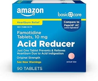 Original Strength Famotidine Tablets, 10 mg, Acid Reducer, Heartburn Medicine, Prevents & Relieves Heartburn, Acid Indigestion Relief, 90 Count