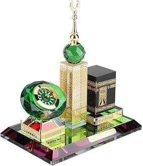 Muslim Kaaba Clock Tower Model, 4.7 * 3.1 * 5.1in Practical Islamic Architecture Handicrafts Islamic Home Decor for Souvenirs Home Desktop Decoration Festival Gift Art
