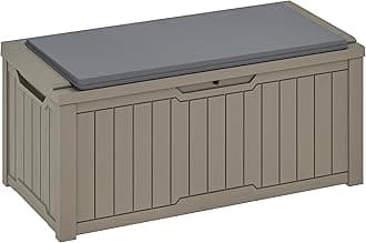YITAHOME 120 Gallon Outdoor Storage Deck Box with Cushion, Large Resin Patio Storage for Outdoor Pillows, Garden Tools and Pool-Supplies, Waterproof, Lockable (Taupe)