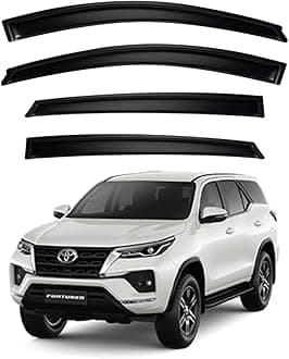 ShopClub Premium Smoke Car Door Visor Front+Rear Sun/Rain Guard Outside Mount Tape-On Window Visors Compatible with Toyo-ta Fortuner Legender (2025)
