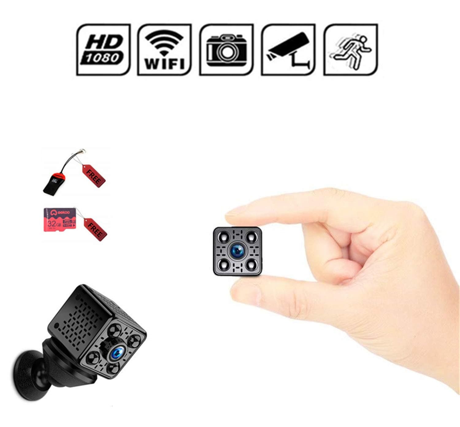 Spy Mini Camera Wireless HD 1080P Hidden Home WiFi Security Cameras Cam with Night Vision,Video Record and Motion Detection for Home, Office and Outdoor Use,Video Only!(32GB Memory Card Included)