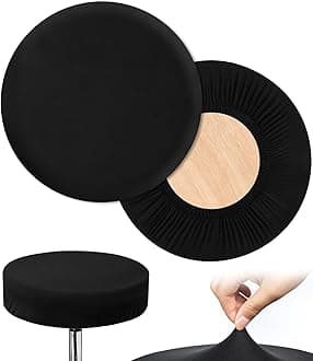 Black Bar Stool Covers Round, 2 Pcs Elastic Circle Stool Cover, Soft Chair Seat Slipcover Fit for Stool of Dia 9-12 in
