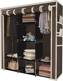 Maison & Cuisine Collapsible Wardrobe Portable Foldable Closet for Clothes Almira, 2 Hanging Space, 8 Shelves Non-Woven Fabric 90 GSM (Brown) 88230