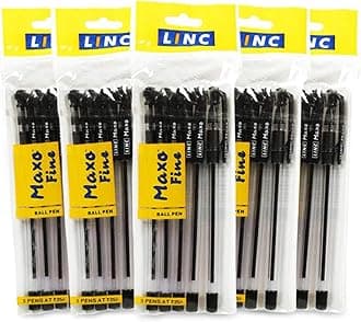 Maxo Ballpoint Pens, BLACK, Pack of 10, Fine Point (0.7mm), Comfortable Grip, Everyday Pens for School Office Home Business