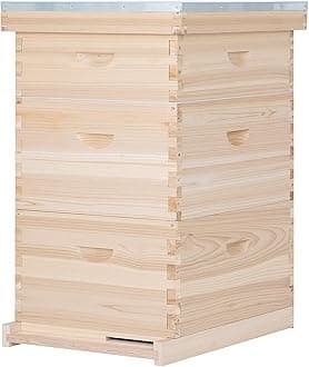BeeCastle 10-Frame Complete Bee Hives and Supplies Starter Kit,Beehives for Beginners with Beehive Frames and Waxed Foundations (2 Deep Bee Boxes & 1 Medium Super Bee Box)