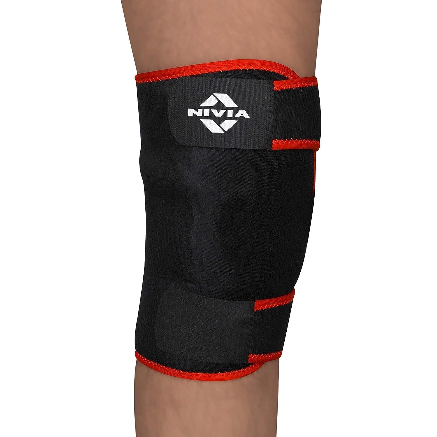 Nivia Adjustable Knee Support for Men & Women, Comfortable Compression Sleeve with Velcro Strap, Ideal for Sports, Gym, Running, Fitness & Joint Protection, Black/Red (Single Piece)