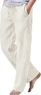 iWoo Linen Pants Men Casual 2025 Summer Beach Elastic Drawstring Waist Yoga Pants Travel Baggy Work Pant Pajama