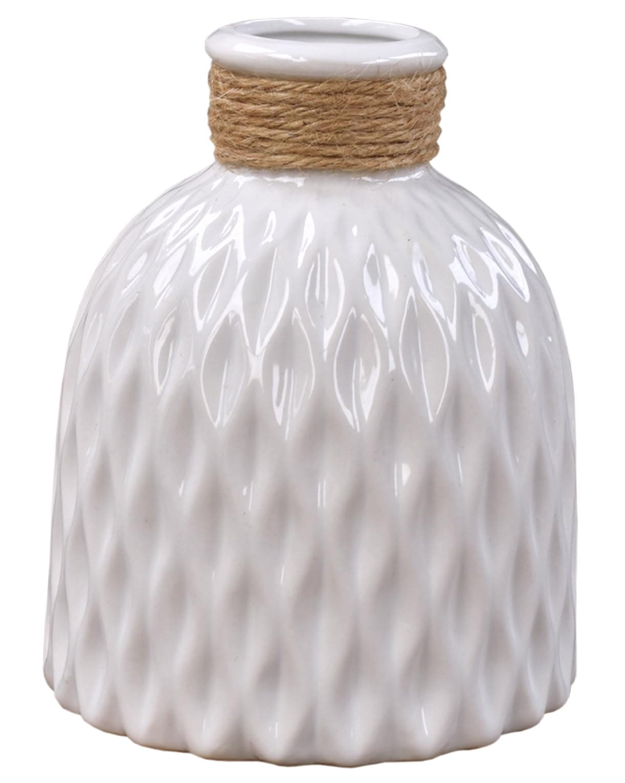 Vase Flower Ceramic White Vases Bottle Shaped Decorative Wedding Table Centperices Embossed Flower Arrange Display GIFT (White)