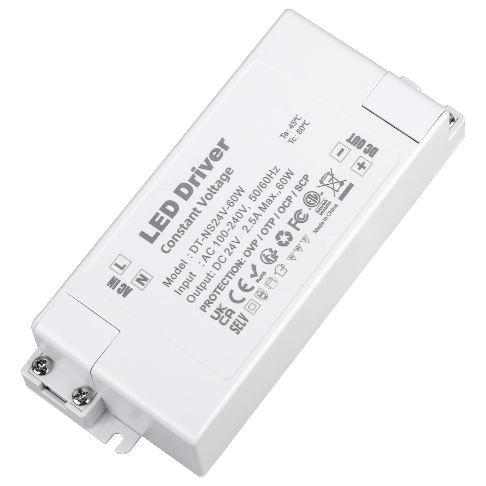 24V LED Driver 60W Power Supply 2.5A, AC 240 to 24 Volt DC Transformer, Constant Voltage Switching PSU Adaptor for Light Strip MR11 GU5.3 Bulbs