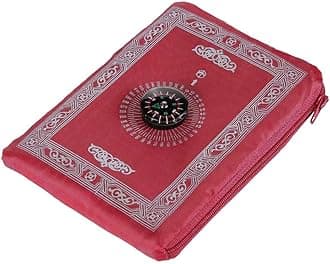 OBD Pocket Prayer Mat with Qibla Compass Foldable Small Red Prayer Rug 60 x 100cm Lightweight Travel Namaz Mat Muslim Gift for Hajj Umrah & Ramadan