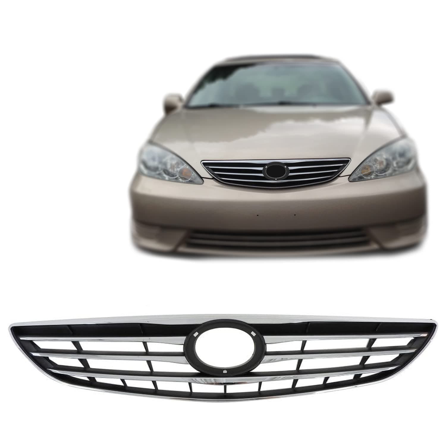 Front Upper Chrome Gray Grille Grill Compatible With 2005-2006 TOYOTA Camry Fits LE XLE USA Type TO1200267 5310106050