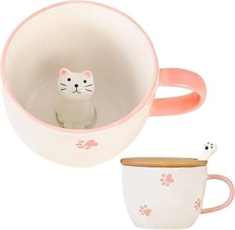 BigNoseDeer Kawaii Cat Mug with 3D Kitty Inside Cute Mugs Ceramic Tea Cup Coffee Mug Gifts for Women Girlfriend Kids White Elephant Gifts (13oz)