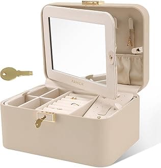 Upgraded Jewelry Box, 2 Layers PU Leather Jewelry Organizer for Women with Lock and Mirror, Hidden Necklace Hook and Removable Divider Large Capacity Travel Jewelry Box Ideal for Gift-With Gift Box