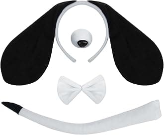 Mototo Dog Costume Set 4 PCS Puppy Animal Costume Black and White Dog Ears Headband and Tail Nose Bow Tie Accessories for Adult Halloween Christmas Theme Party Animal Cosplay