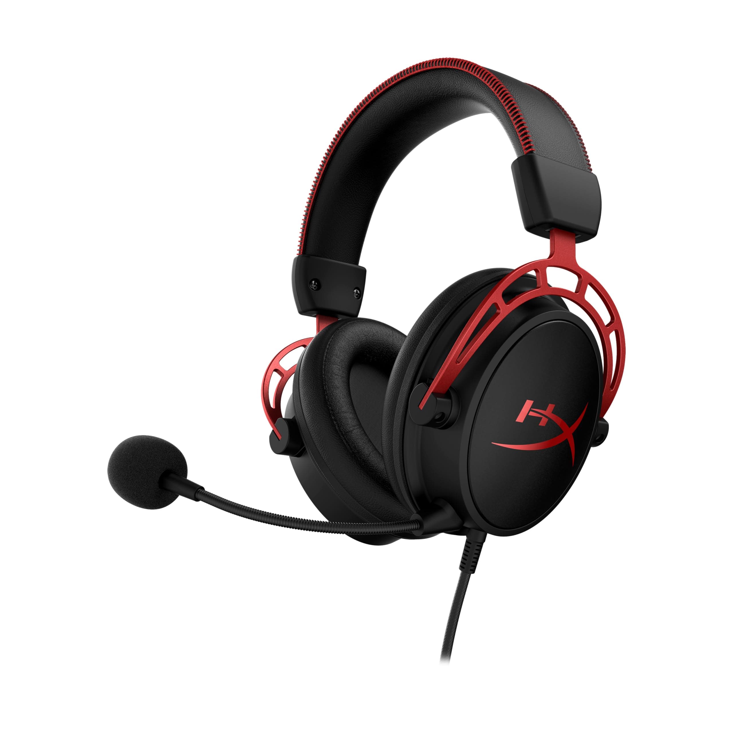 HyperX Cloud Alpha Gaming Headset Headphone Wired Detachable Noise Cancelling Microphone Dual Chamber Drivers Memory Foam Over-Ear Soft Leatherette for PC Xbox Nintendo Switch PS4 Black Red (Renewed)