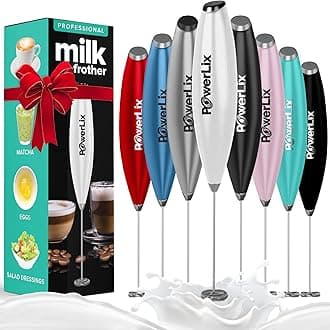 POWERLIXMilk Frother Handheld Battery Operated Electric Foam Maker for Coffee, Latte, Cappuccino, Hot Chocolate, Durable Mini Drink Mixer with Stainless Steel Whisk, No Stand