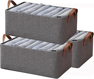 3pcs Store Wardrobe Organizer For Clothes With Metal Fram Foldable Storage Box, Clothing Storage Boxes For Pants, Shirt, Sweaters, Jeans, Socks (Dark Grey)