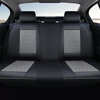 Coverado Leather Rear Seat Covers for Cars, Waterproof Back Seat Cover, Universal Automotive Seat Cushion Protector for Most Cars Trucks SUV (Black&Gray)