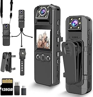 H82 Body Camera with Audio & Video Recording, 1080P HD, 180° Rotating Lens, 6HR Battery, IR Cut Auto Night Vision, 128GB Storage, for Personal Civilians, Police Law Enforcement