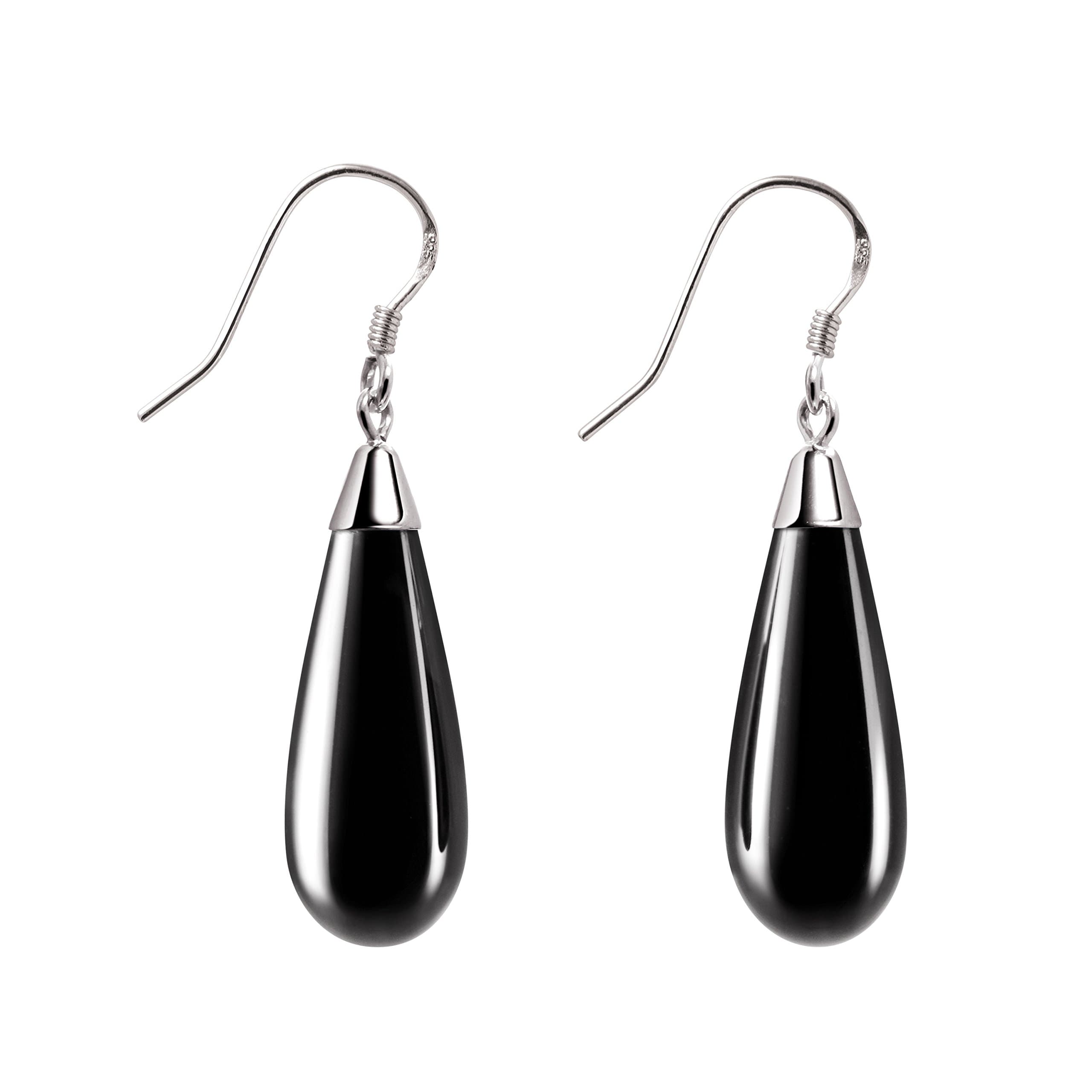 Franki Baker 925 Sterling Silver Long Elegant Pear Drop A+ Grade Black Spinel Drop Earrings. Length: 3.5cms